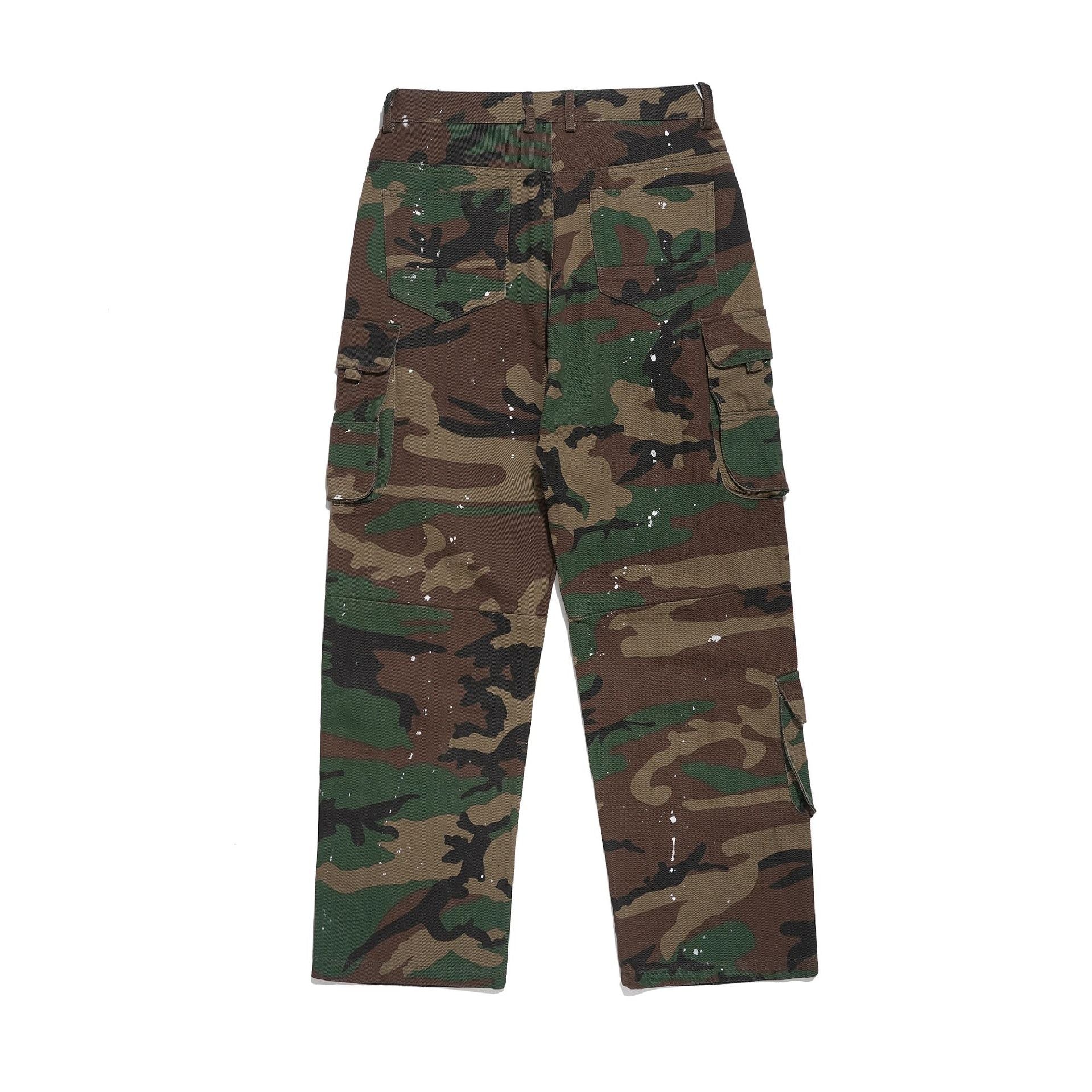 Camouflage High Waist Loose Straight Retro Workwear Casual Pants