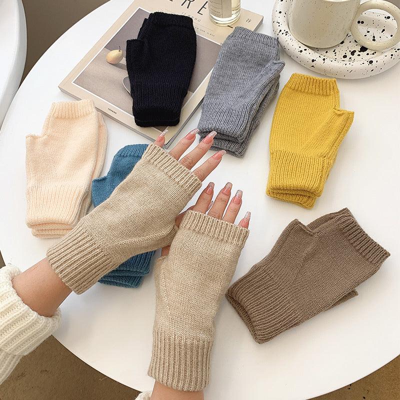 Women's Warm Knitting Wool Half Finger Gloves - Nioor