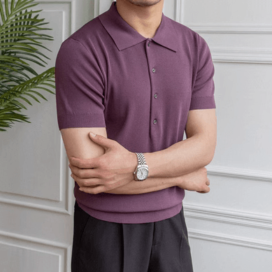 Solid Color Slim Fitting Short Sleeved POLO Shirt - Nioor