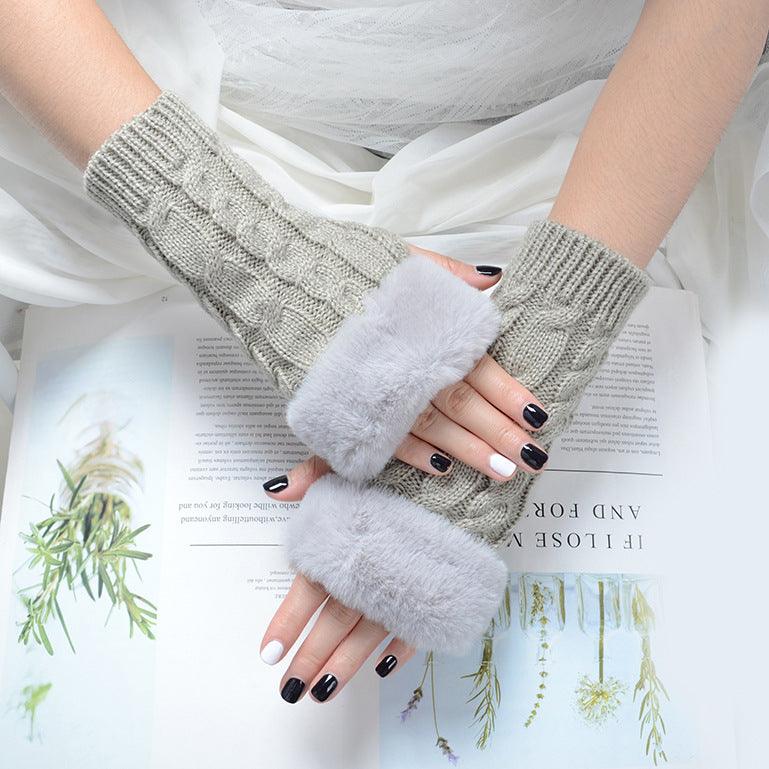 Women's Knitted Half Finger Solid Color Twist Gloves - Nioor