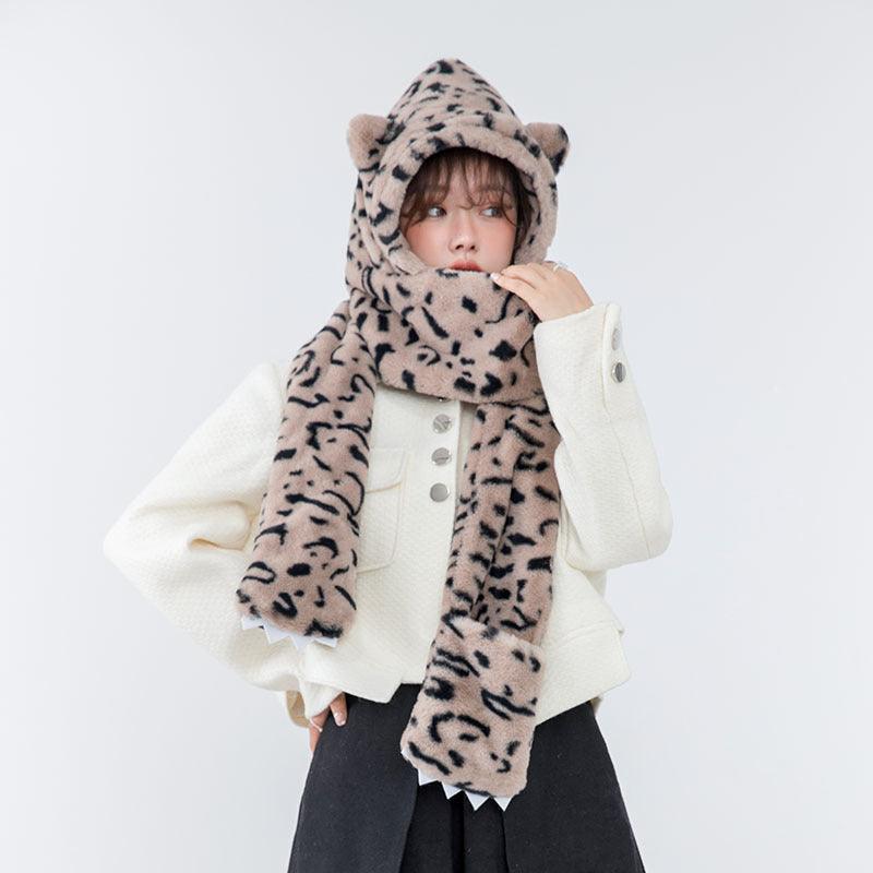 Hat Scarf With Paw Print Gloves Three In One - Nioor