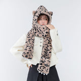 Hat Scarf With Paw Print Gloves Three In One - Nioor