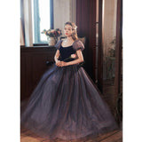 Blue Bubble Sleeve Wedding Dress Banquet Evening Dress Bride Toast Dress - Nioor