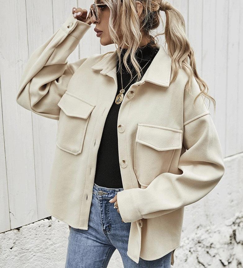 Winter Coat Women Lapel Single-breasted Thickened Solid Color Jacket Woolen Loose Short Coat For Women Fashion Outwear Clothing - Nioor