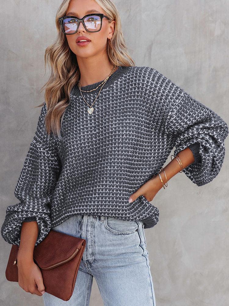 Women's Solid Color Round Neck Off-shoulder Sweater - Nioor