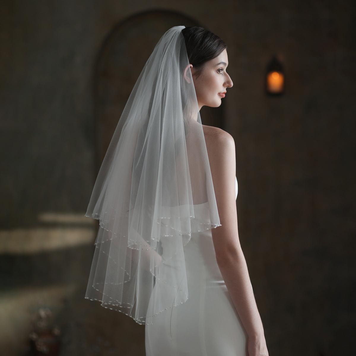 Exquisite Handmade Beaded Bridal Veil - Nioor