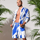 Men's Casual Beach Pants Loose Comfortable Blue And White Printed Beach Shorts - Nioor