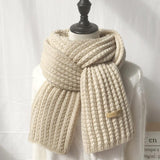 Men's And Women's Solid Colour Woollen Long Warm Knitted Scarf - Nioor