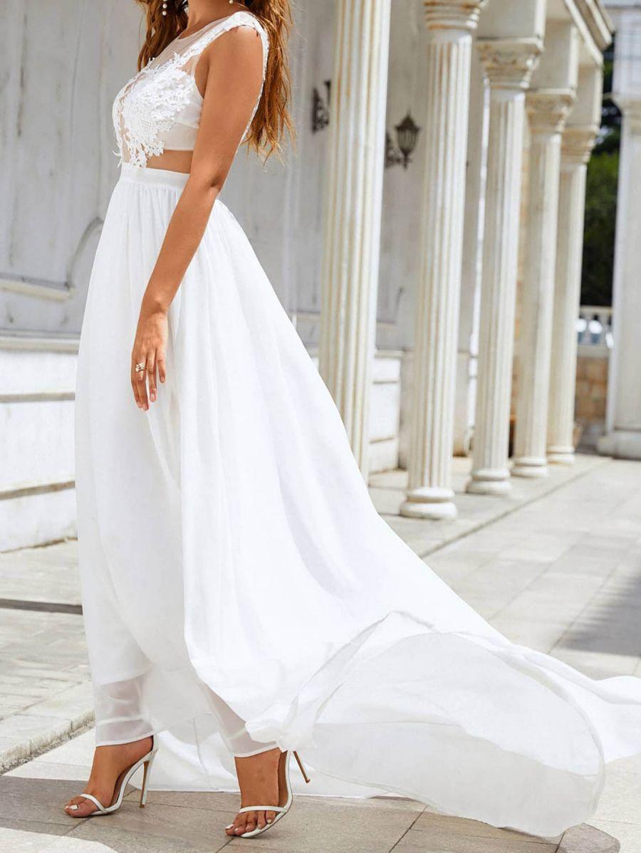 Chiffon Lace Trailing Wedding Large Swing Dress - Nioor