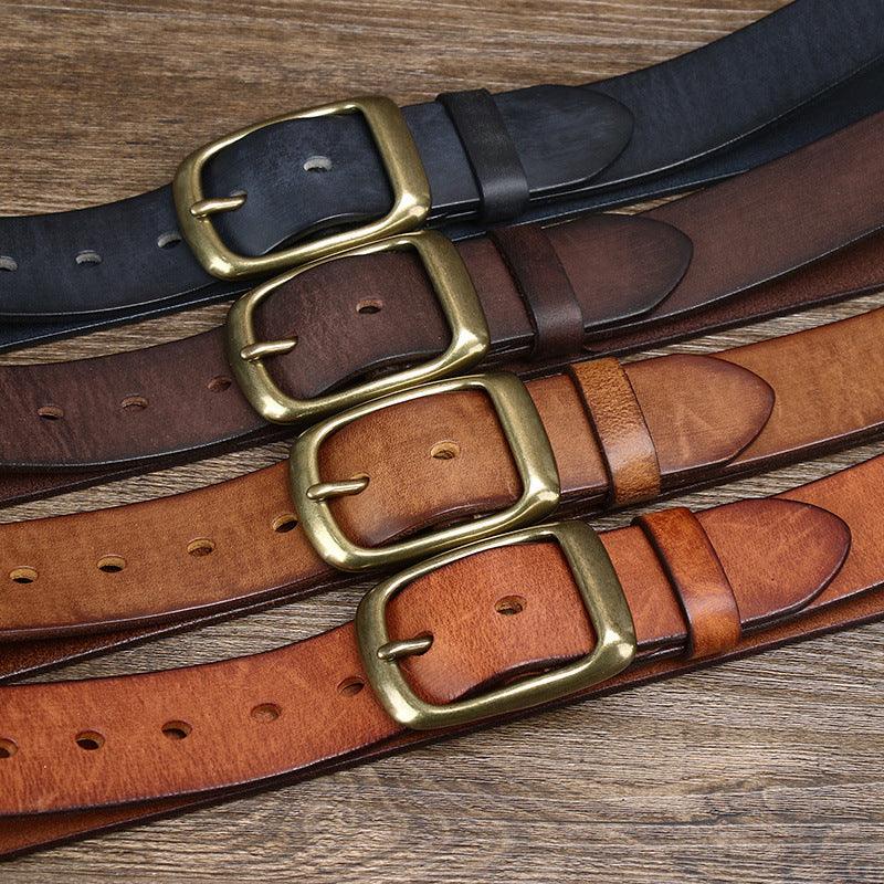 Men's Retro First Layer Pure Cattlehide Pin Buckle Belt - Nioor