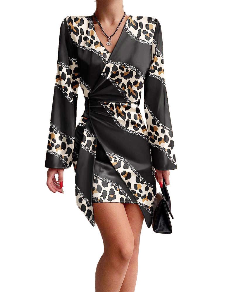 Women's Fashion Temperament Printed Long-sleeved Shirt Dress - Nioor