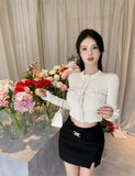 Autumn Black Sweet Slim Short Long-sleeved Knitted Cardigan Top - Nioor