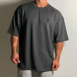 Large Size Loose Short Sleeve Muscle Drop Shoulder Cotton Heavy T-shirt - Nioor