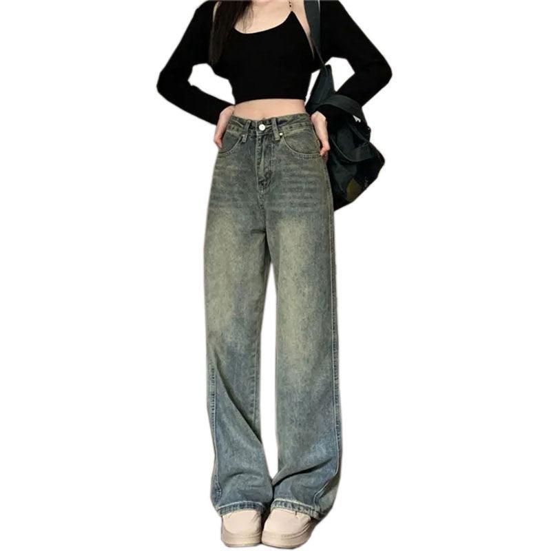 Nostalgic Retro Mopping Loose American Wide-leg Trousers - Nioor