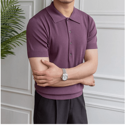 Solid Color Slim Fitting Short Sleeved POLO Shirt - Nioor