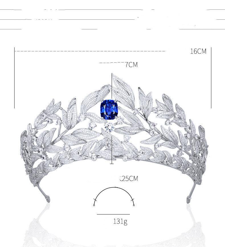 Sapphire Crown Copper Micro Inlay AAA Zircon Crown Wedding Headdress - Nioor