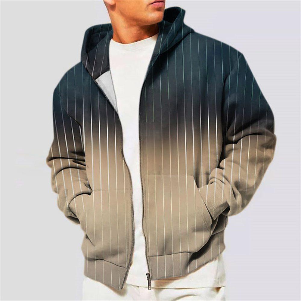 Men's Hoodie Jacket Coat Zipper Hooded Sweatshirt Sports Classic Casual Striped Pattern Printed Gradient Coat - Nioor