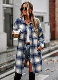 Temperament Leisure Long Plaid Tup Cardigan Coat - Nioor