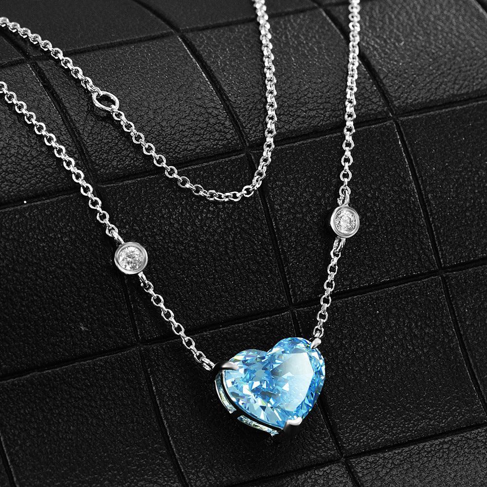 Ocean Blue Heart-shaped Zircon S925 Sterling Silver - Nioor