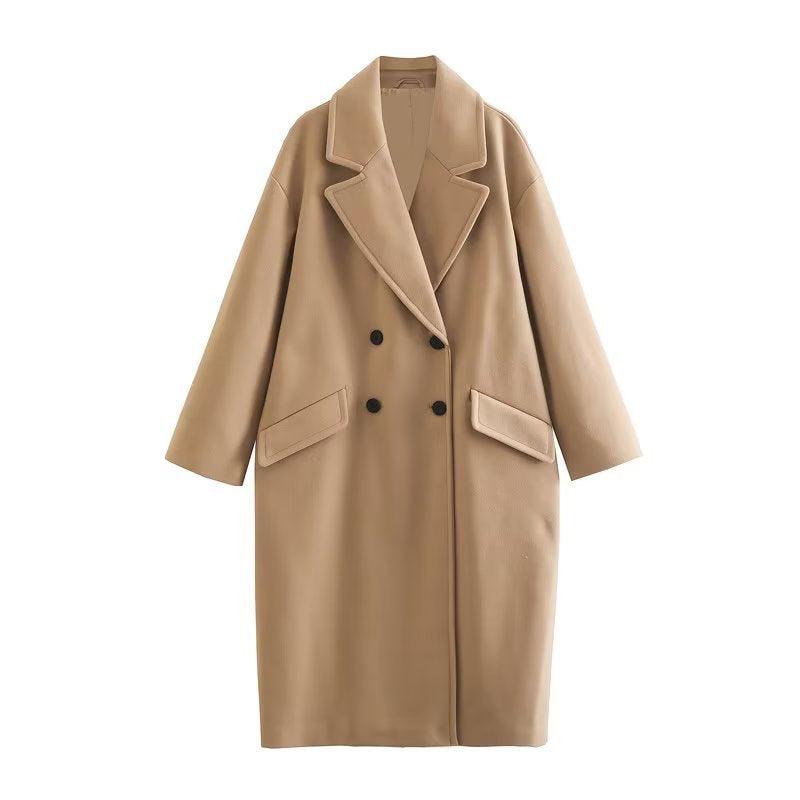 Women's Casual Double-breasted Long-sleeved Lapel Woolen Coat - Nioor