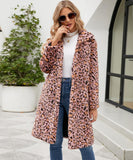 Women's Leopard Print Imitation Fur Plush Lapel Coat - Nioor