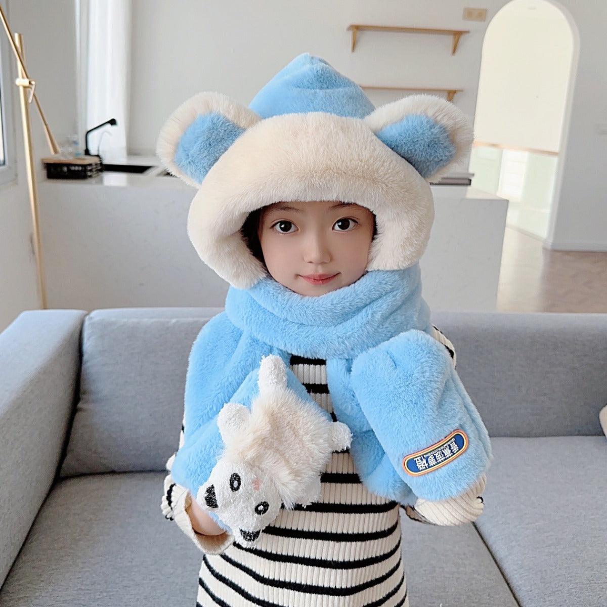 Children's Hat Scarf Gloves One-piece Hat - Nioor