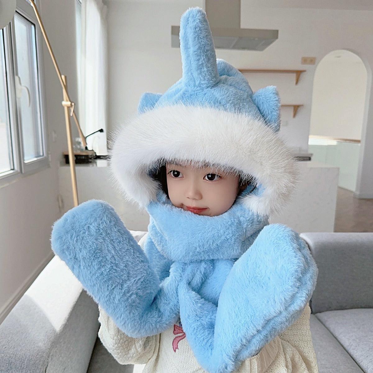 Children's Hat Scarf Gloves One-piece Hat - Nioor