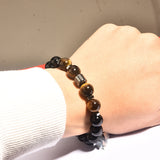 Stainless Steel Tiger Eye Obsidian Bright Black Beads Men's Bracelet