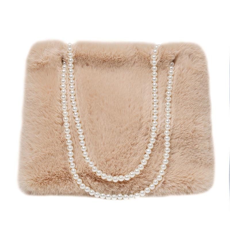 Women's Fashion Large Capacity Pearl Plush One-shoulder Crossbody Bag