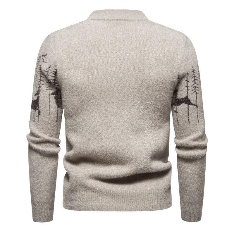 Christmas Sweater Men's Warm Deer Printed Round Neck Sweater - Nioor