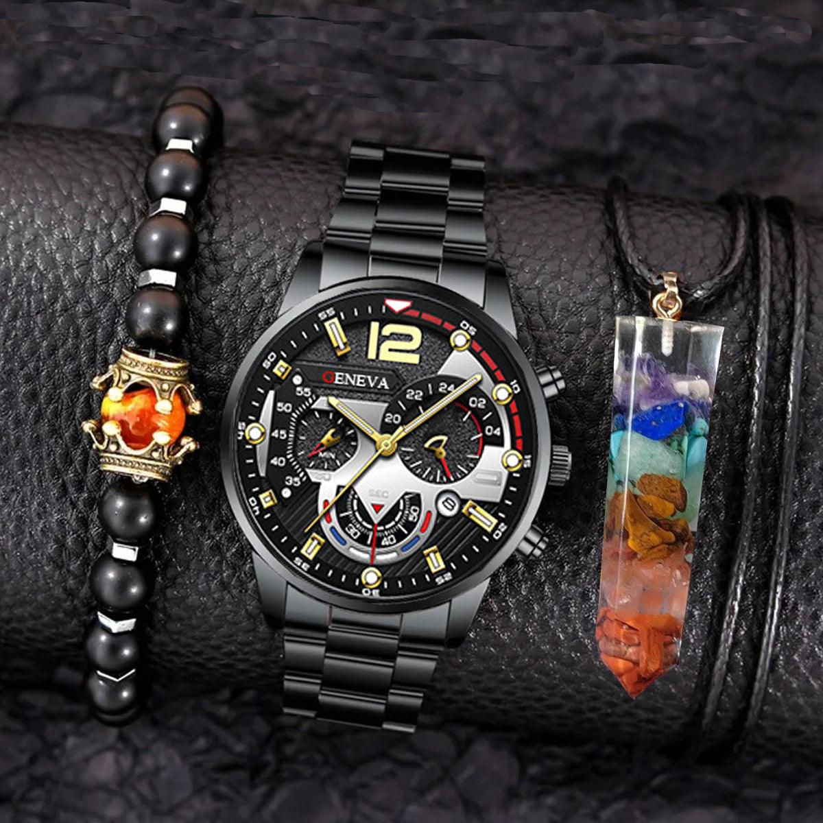 Creative Large Dial Three-eye Steel Belt Quartz Watch - Nioor