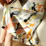 Oil Painting Painted Print High Waist Slimming A- Line Skirt - Nioor