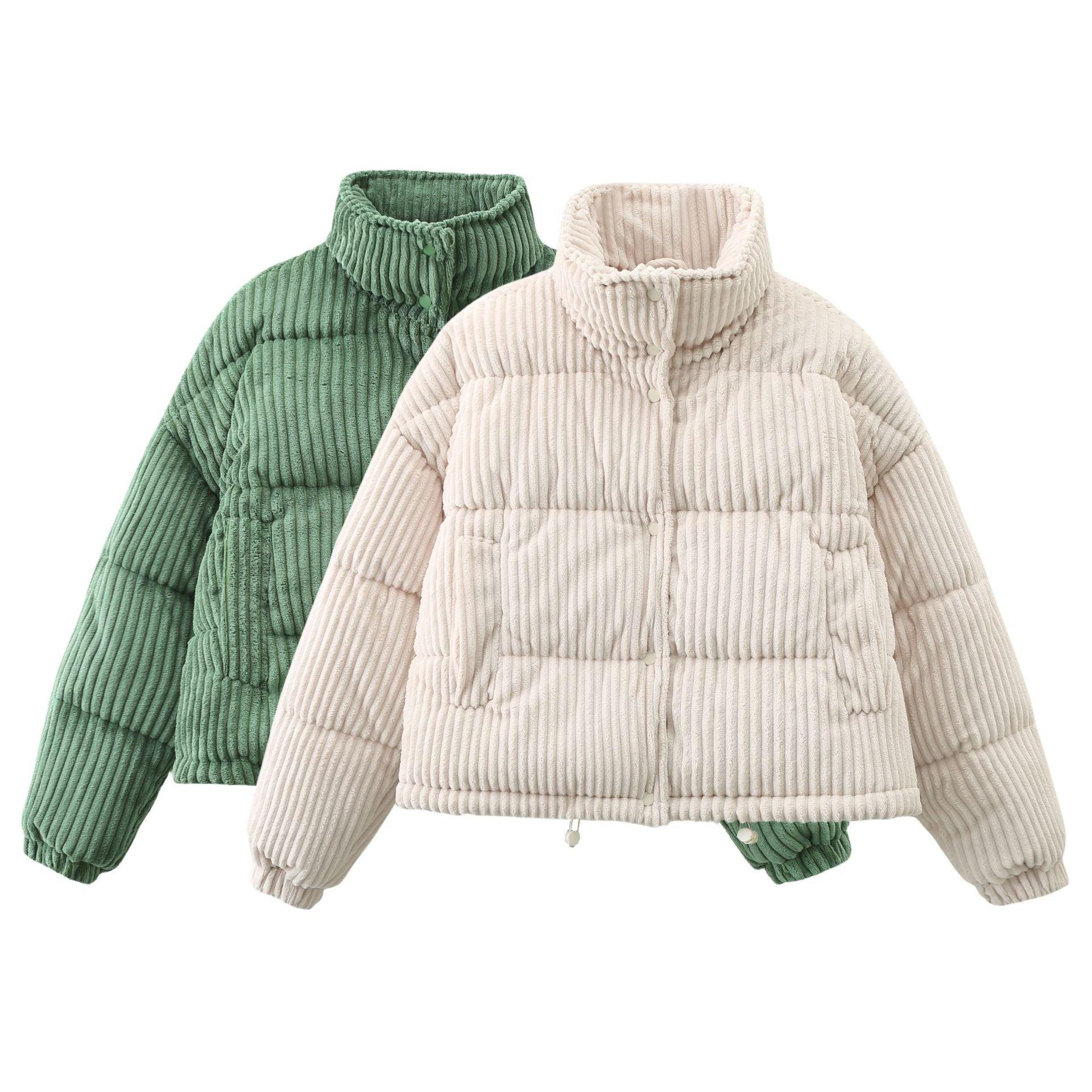 Warm Corduroy Puffer Jacket Coat Short Loose Cotton Coat - Nioor