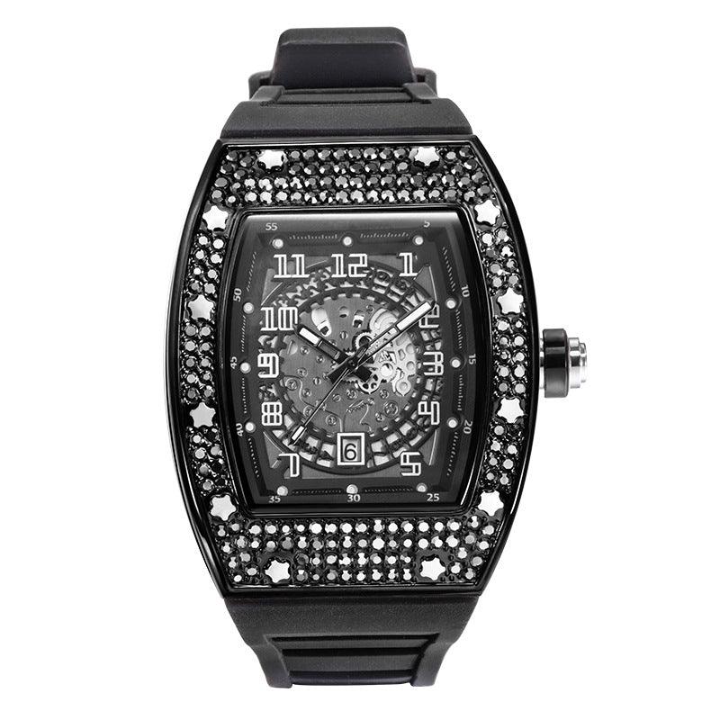 Full Diamond Tonneau Silicone Band Quartz Men's Watch - Nioor