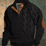 Digital Vintage Printed Stand Collar Button Sweater For Men - Nioor