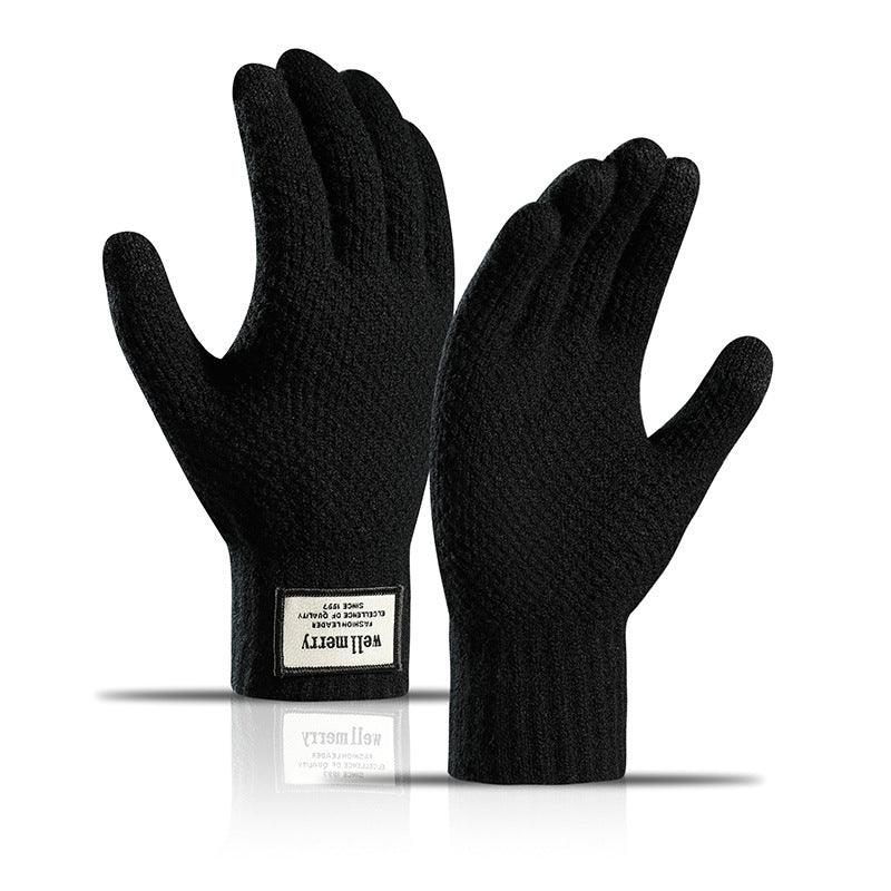 Men's Fashion Velvet Padded Thick Jacquard Warm Wool Touch Screen Gloves - Nioor