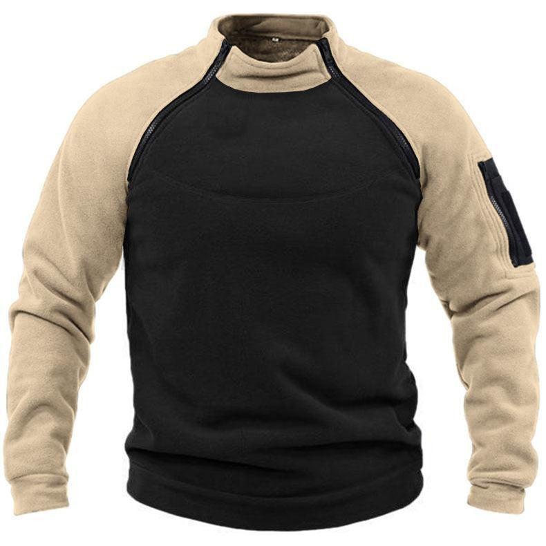 Stand Collar Loose Double Sleeve Color Matching Outdoor Keep Warm Breathable Men's Sweater - Nioor