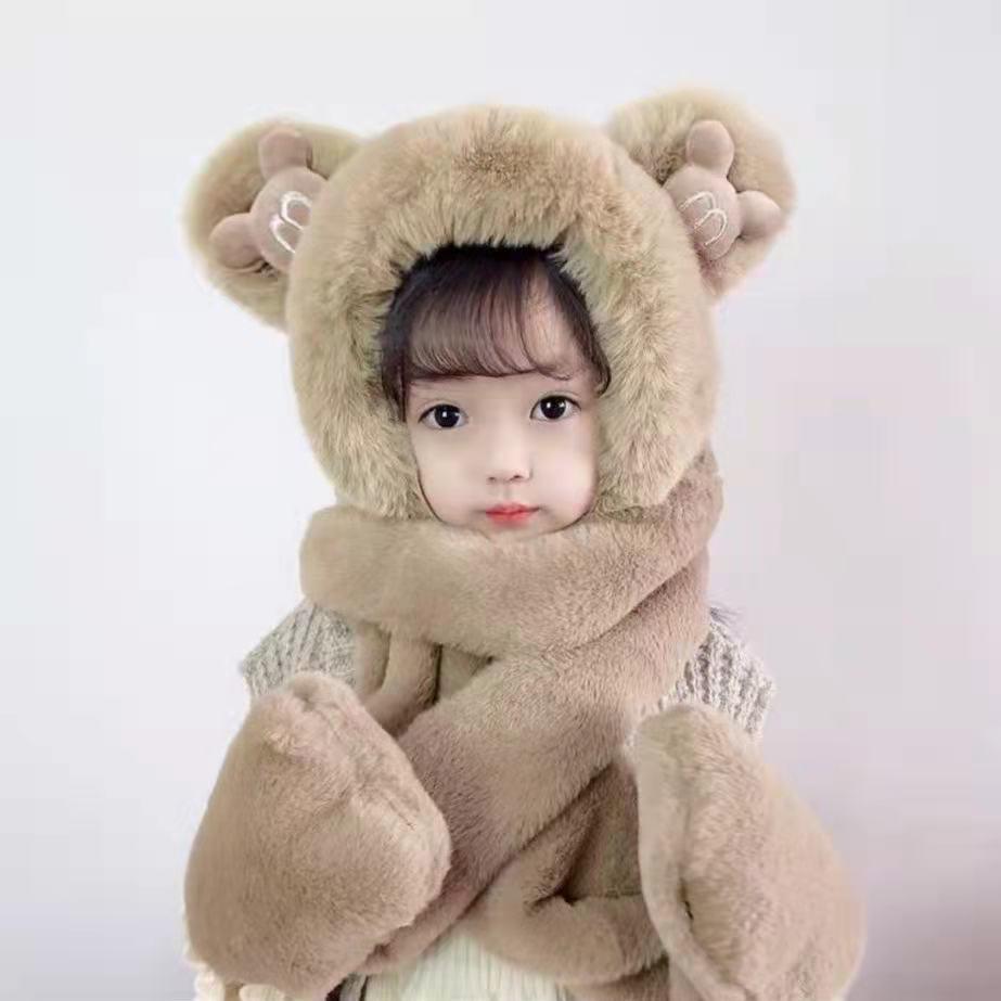 Children's Hat Scarf Gloves One-piece Hat - Nioor