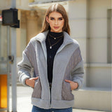 Cardigan Zipper Plush Stitching Women's Coat - Nioor