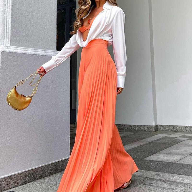 Women's Fashion Pleated Long Wide-leg Pants - Nioor