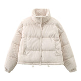 Warm Corduroy Puffer Jacket Coat Short Loose Cotton Coat - Nioor