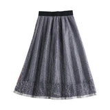 Spring And Summer Elastic High Waist Slimming Lace Crochet Hollow Large Swing A- Line Umbrella Skirt - Nioor