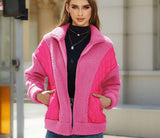 Women's Zipper Plush Stitching Coat - Nioor