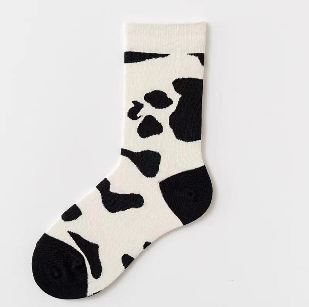 Women's Black And White Cartoon Mid-calf Length Loose Socks - Nioor