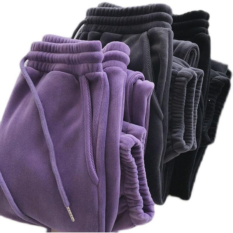 Sports Pants Female Fleece Lined Thick Loose Outerwear Casual Pants - Nioor