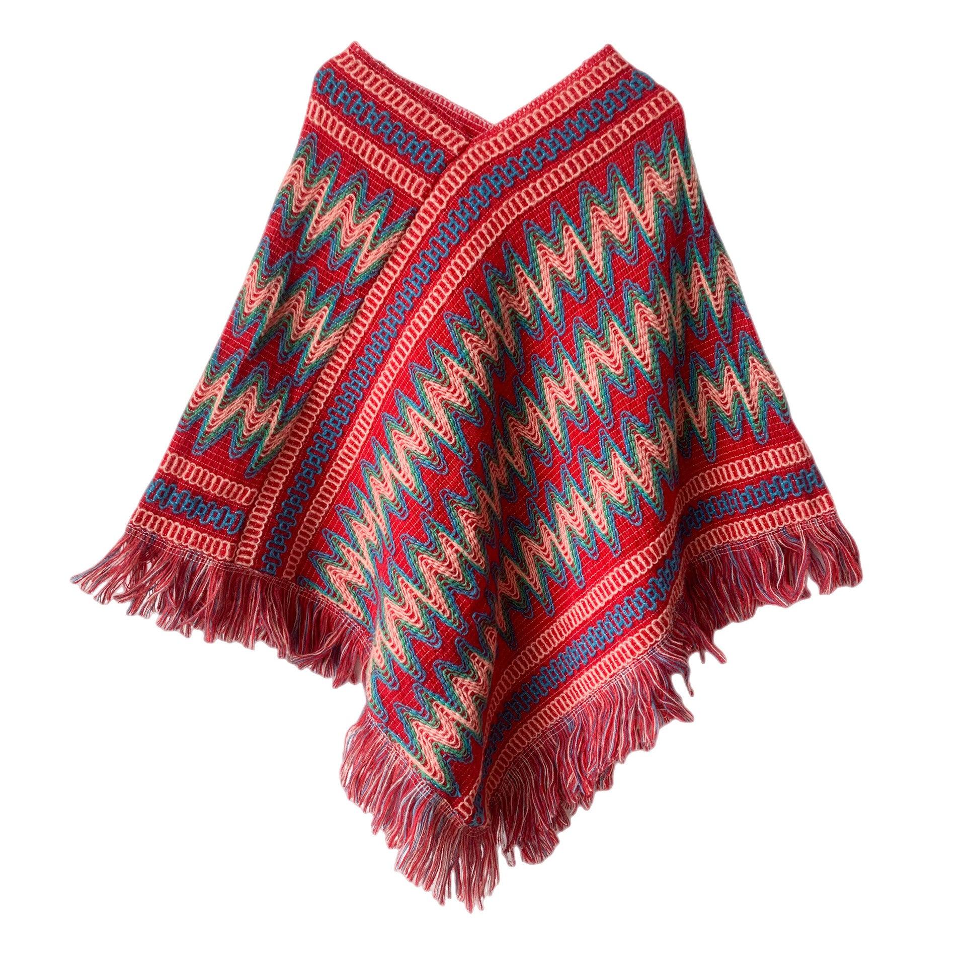 Christmas Women's Red Ethnic Style Pullover Cloak Shawl - Nioor