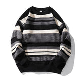 Striped Twisted Patchwork Round Neck Sweater For Men - Nioor
