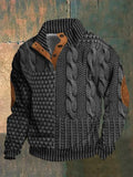 Digital Vintage Printed Stand Collar Button Sweater For Men - Nioor