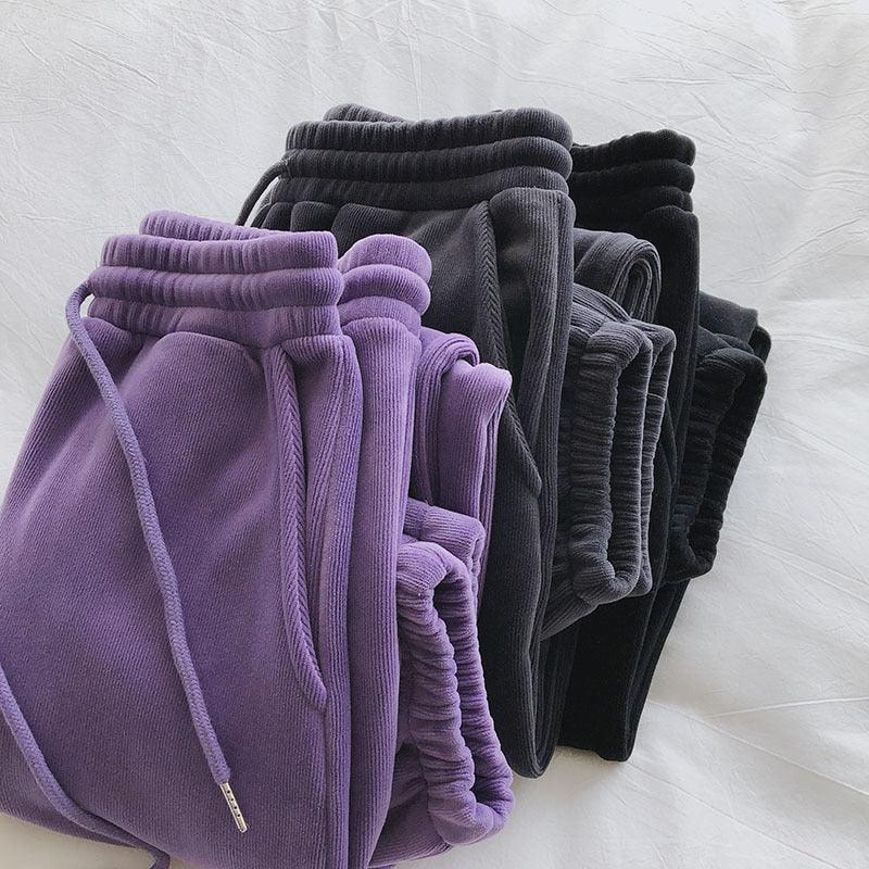 Sports Pants Female Fleece Lined Thick Loose Outerwear Casual Pants - Nioor