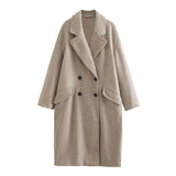 Women's Casual Double-breasted Long-sleeved Lapel Woolen Coat - Nioor